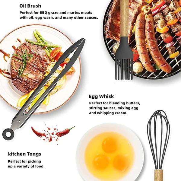 Trenze 12 Pcs Non Stick Kitchen Cooking Utensils Set with Wooden Handles TRENZE